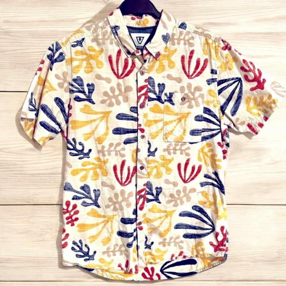 VISSLA Men Vissland Ecco SS Shirt Coral Floral Short Sleeve Beach Surf Vacation